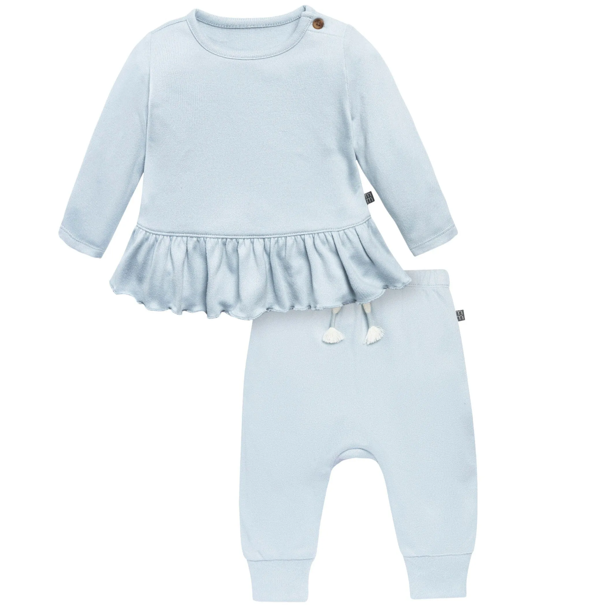 2-Piece Baby Girls Light Blue Hacci Peplum Top and Joggers Set