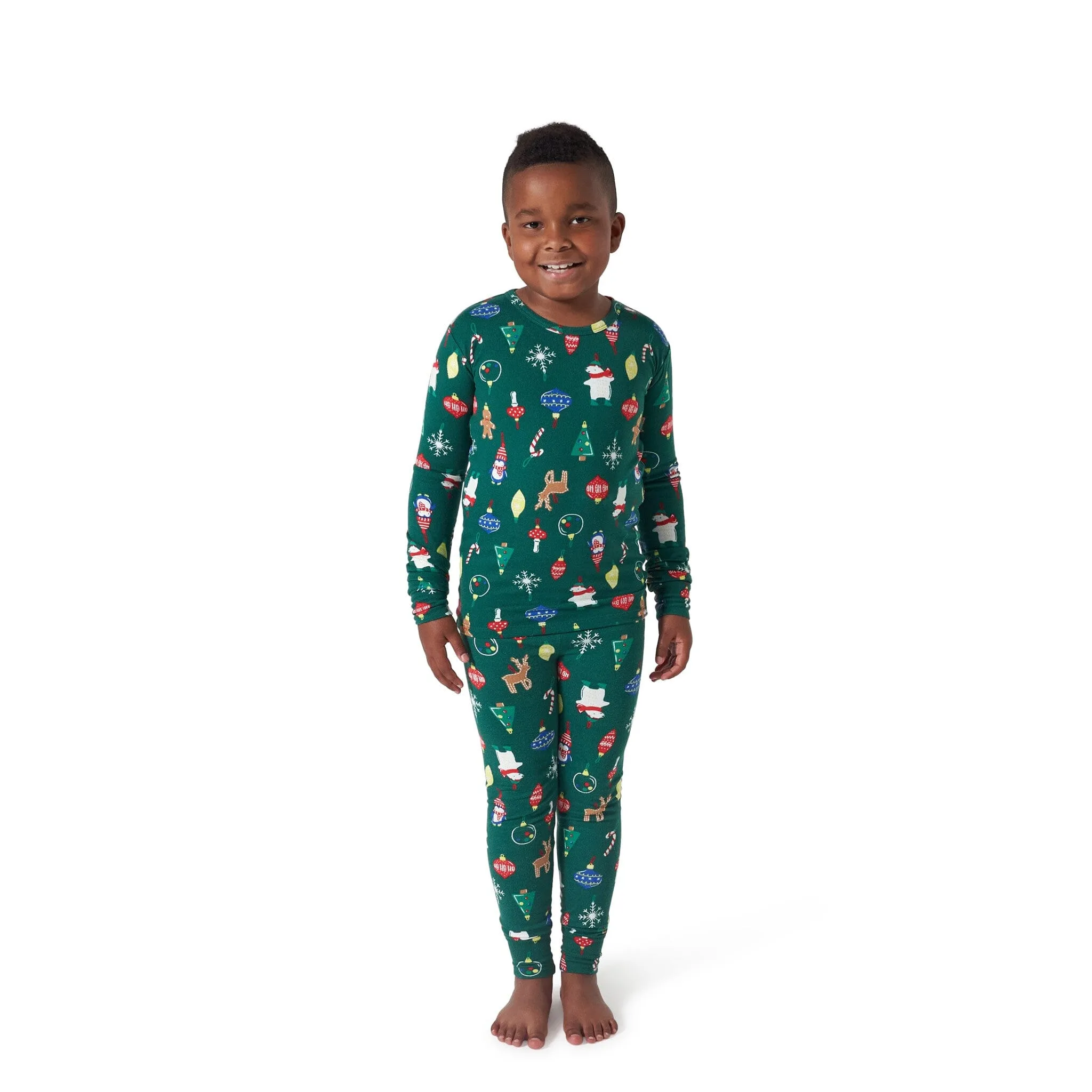 2-Piece Big Kids Neutral Ornaments Hacci Snug Fit Pajama Set