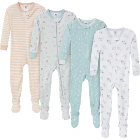 4-Pack Baby & Toddler Neutral Farm Snug Fit Footed Pajamas