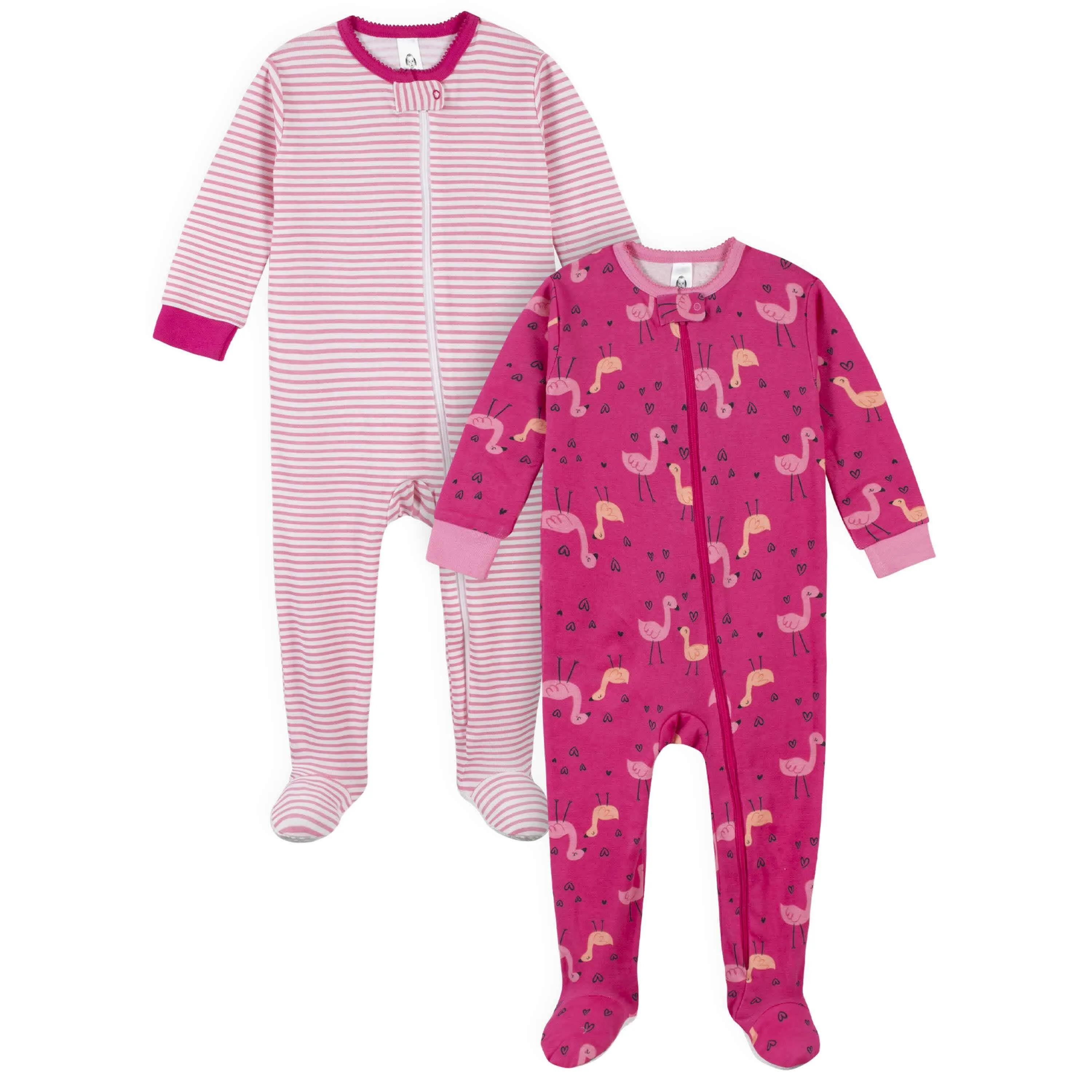 4-Pack Girls Berries & Flamingos Snug Fit Footed Cotton Pajamas