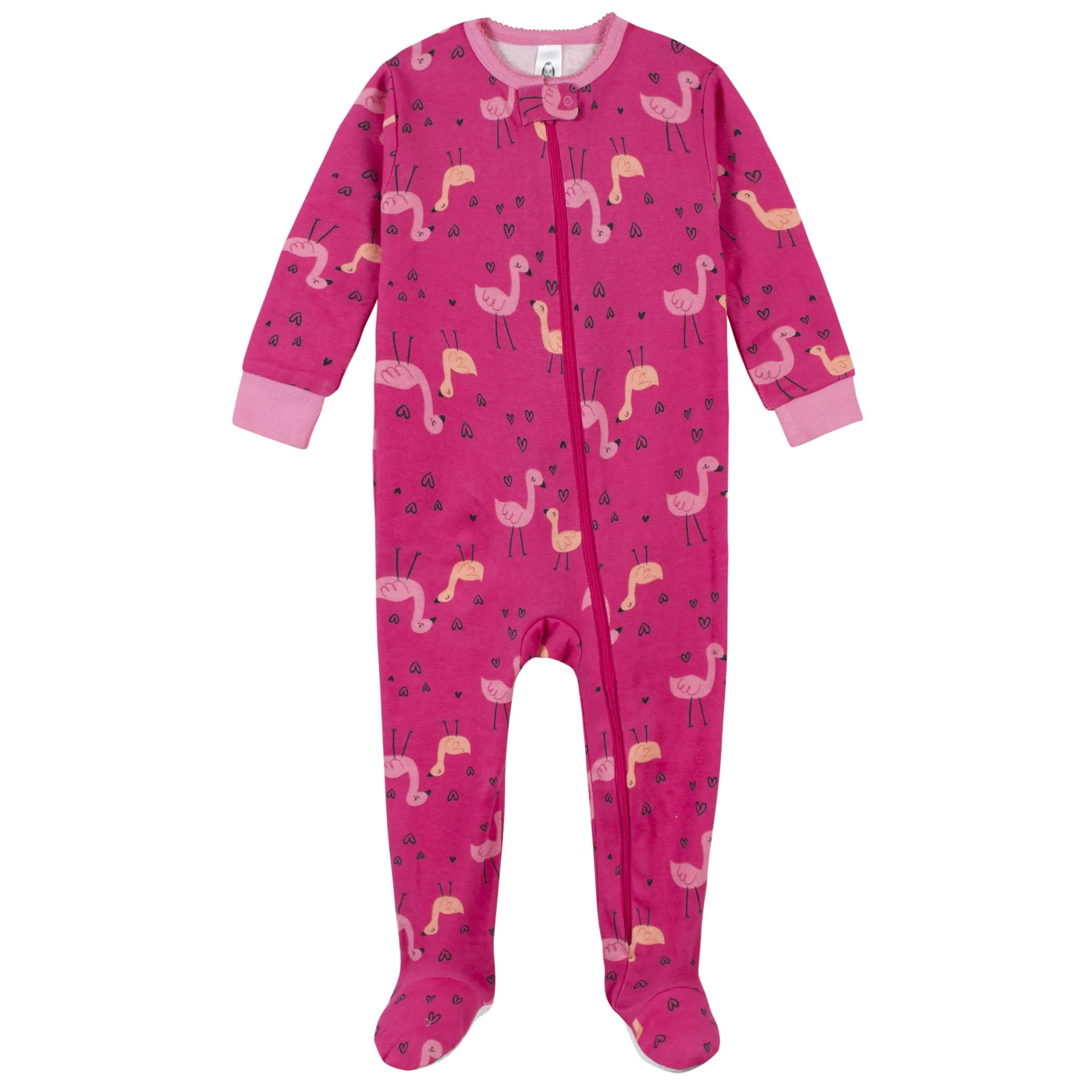 4-Pack Girls Berries & Flamingos Snug Fit Footed Cotton Pajamas