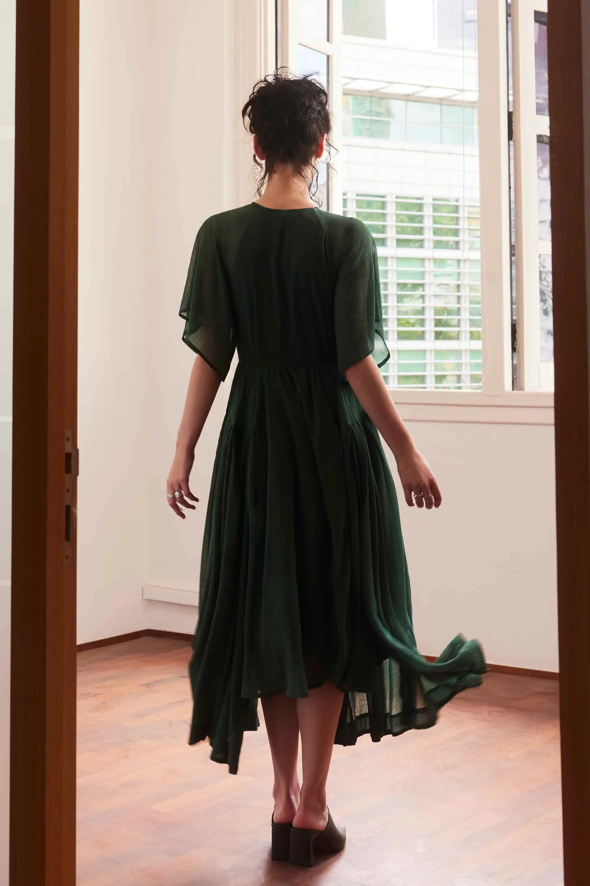 Billowing Wrap Dress (Dark Green)