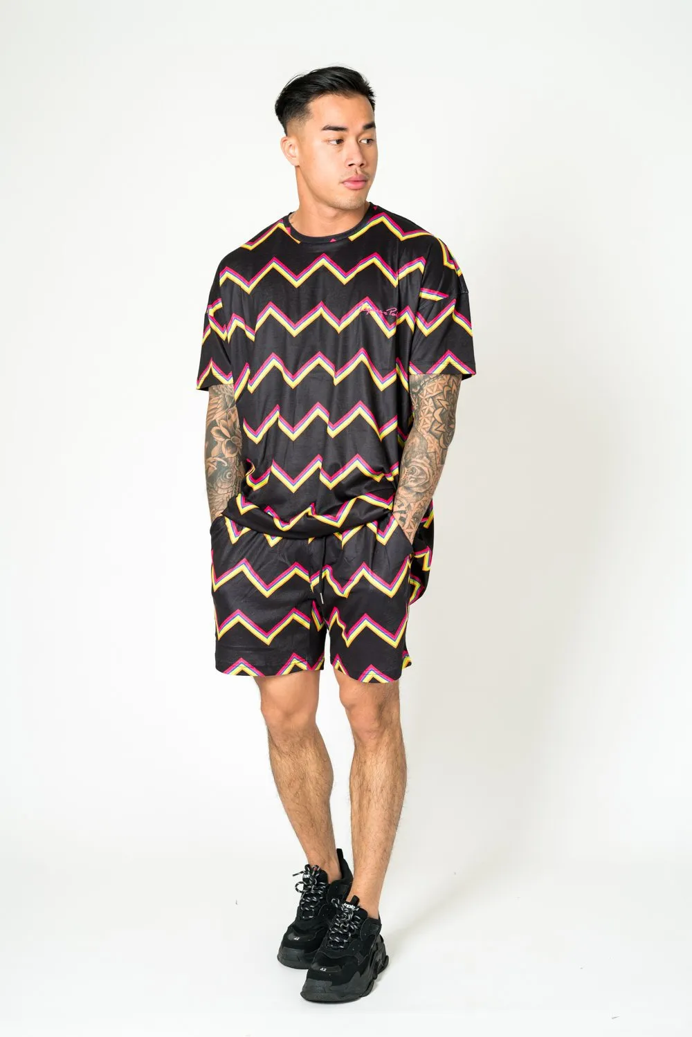 Black Relaxed Multi-Coloured Zigzag Shorts