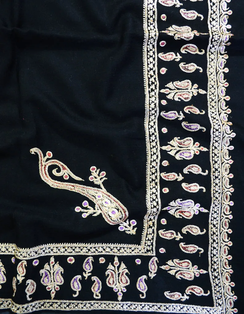 black tilla embroidery pashmina shawl 8397