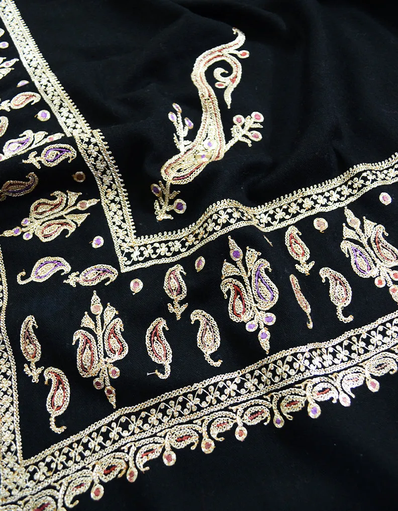 black tilla embroidery pashmina shawl 8397