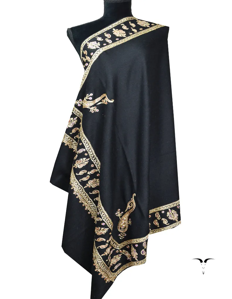 black tilla embroidery pashmina shawl 8397