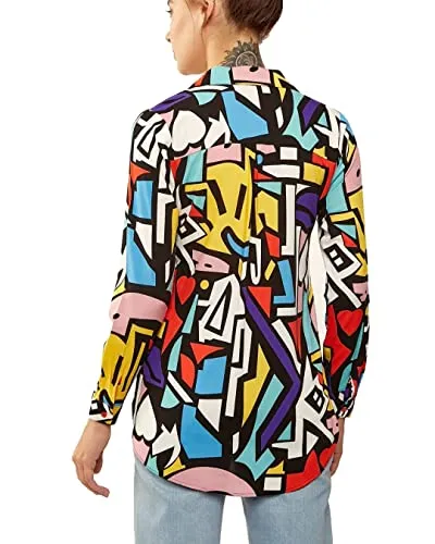 Blouses for Women Fashion, Casual Long Sleeve Button Down Shirts Tops(Geometric Print)