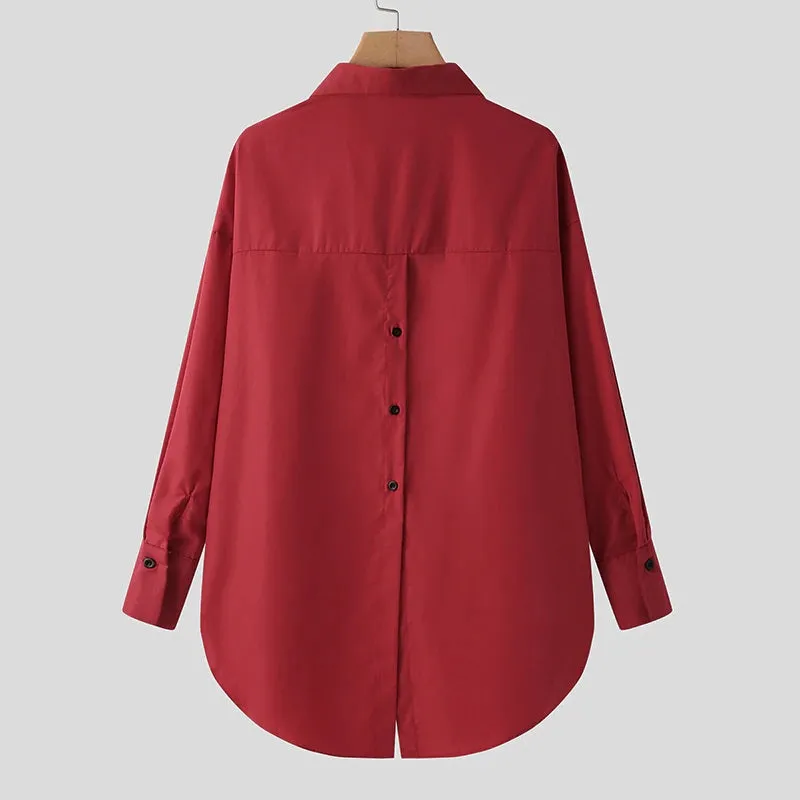 Breathable Solid Colored Turn-down Collar Long Sleeve Blouses