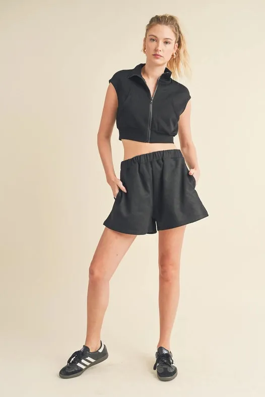 Brush-Soft High Waisted Sweat Shorts Black