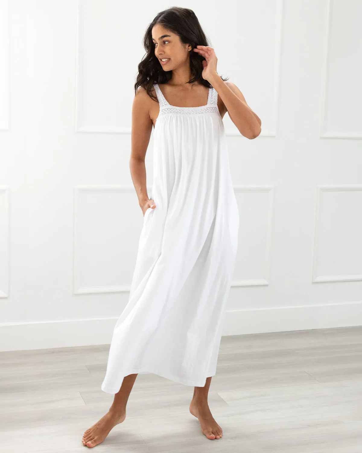 Camille Pima Cotton Jersey Nightgown - LARGE LEFT