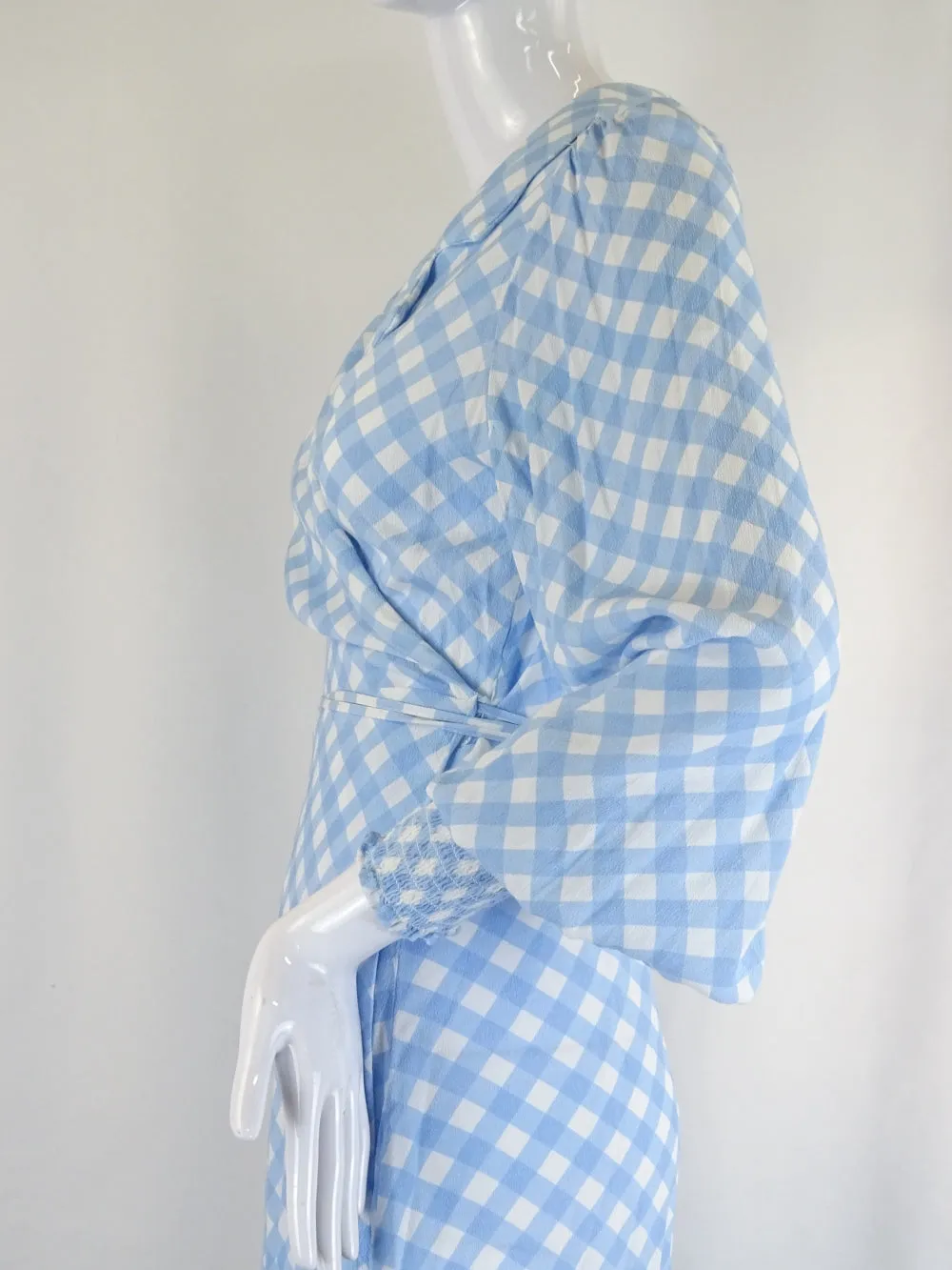 Charlie Holiday Blue and White Checked Wrap Dress 12