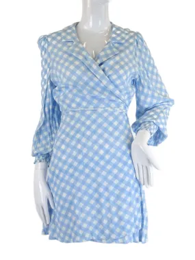 Charlie Holiday Blue and White Checked Wrap Dress 12