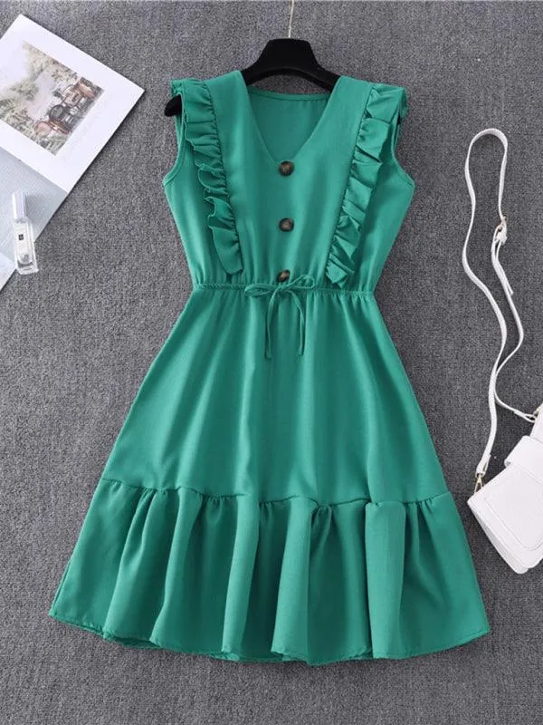 Charming Ruffled V-Neck Dress with Playful Bubble Hem