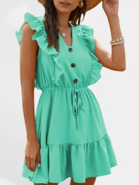 Charming Ruffled V-Neck Dress with Playful Bubble Hem