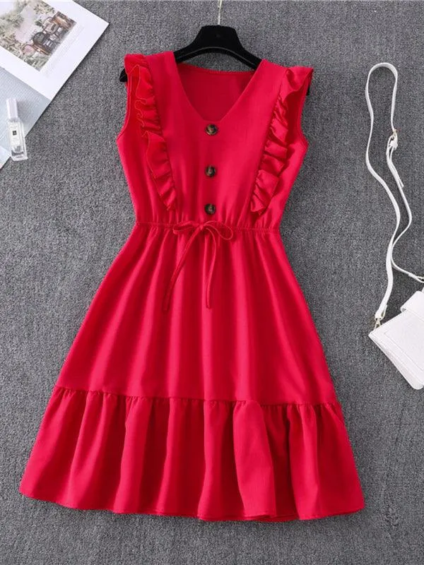 Charming Ruffled V-Neck Dress with Playful Bubble Hem