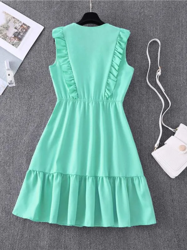 Charming Ruffled V-Neck Dress with Playful Bubble Hem