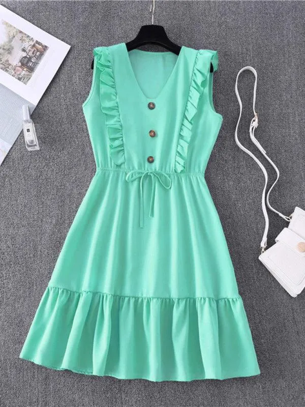 Charming Ruffled V-Neck Dress with Playful Bubble Hem