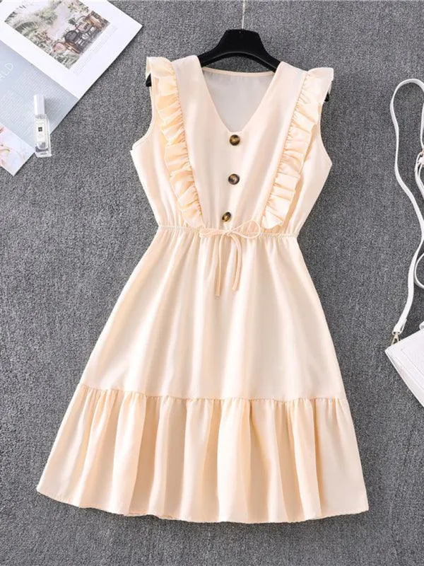 Charming Ruffled V-Neck Dress with Playful Bubble Hem