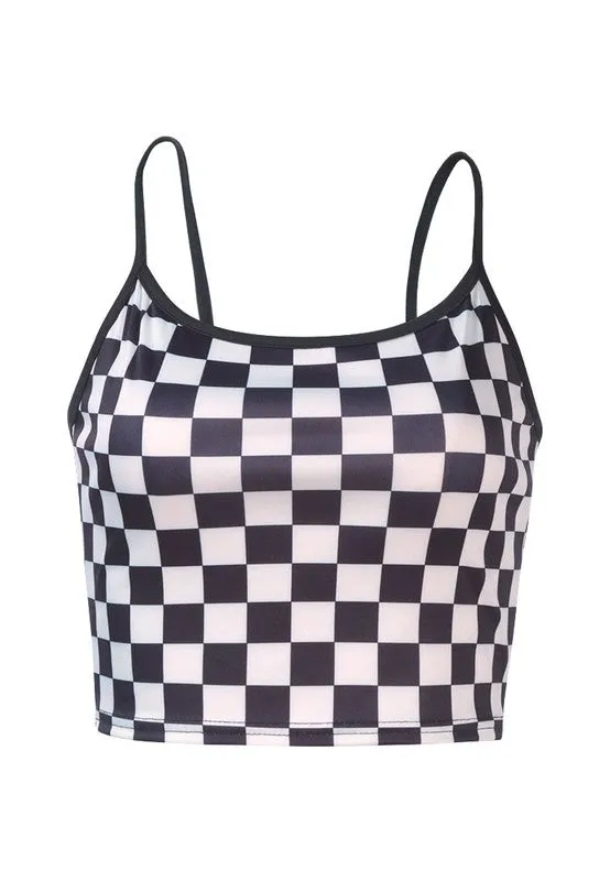 Checkerboard Spaghetti Crop Top