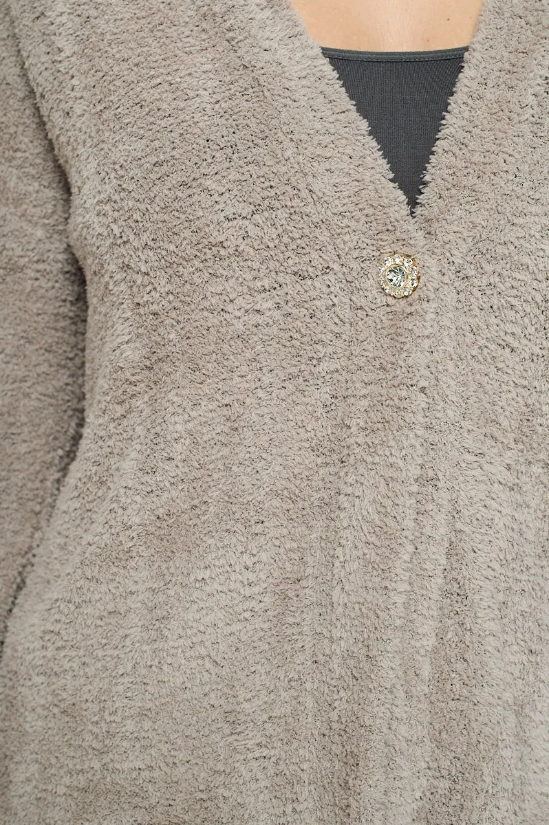 Clara Plus Size Furry One Button Cardigan