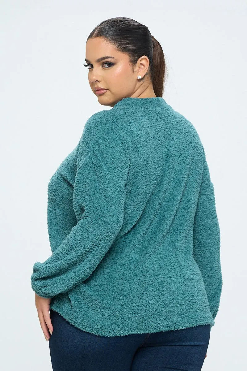 Clara Plus Size Furry One Button Cardigan