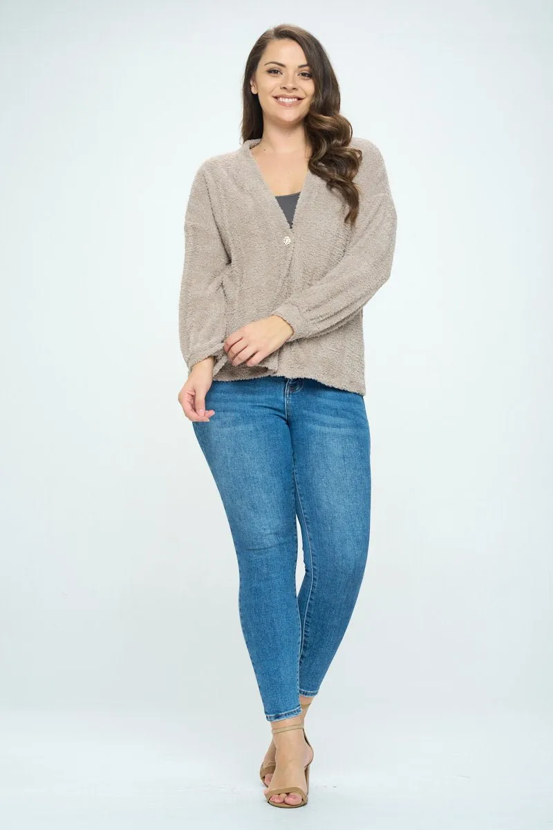 Clara Plus Size Furry One Button Cardigan