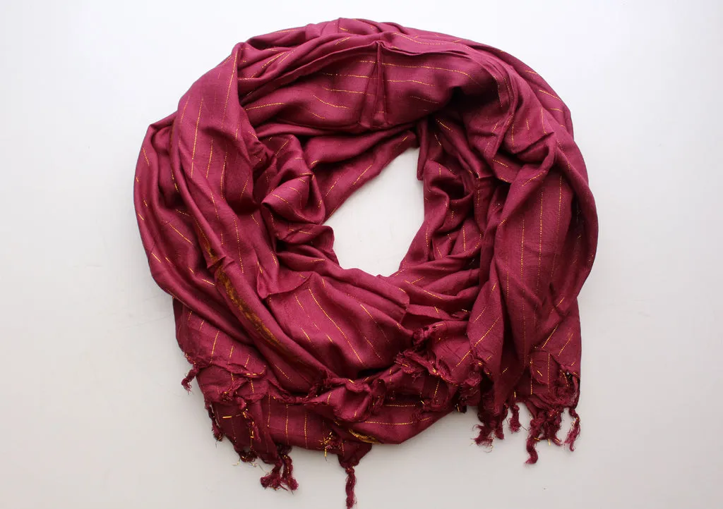 Coffee Marron Plain Jari Cotton Scarf with Golden Lining