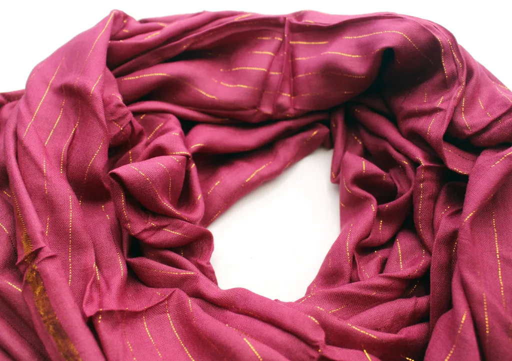 Coffee Marron Plain Jari Cotton Scarf with Golden Lining