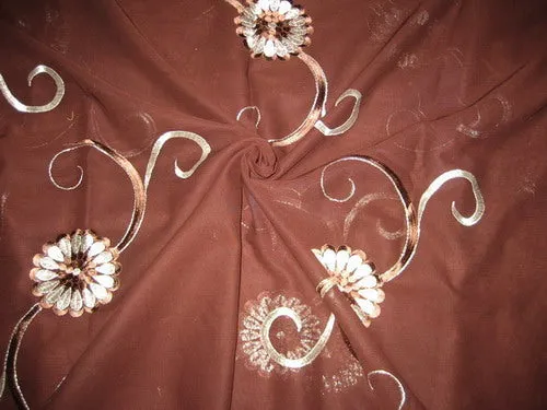 cotton voile fabric~Brown with embroidery-5 yards-44&quot;