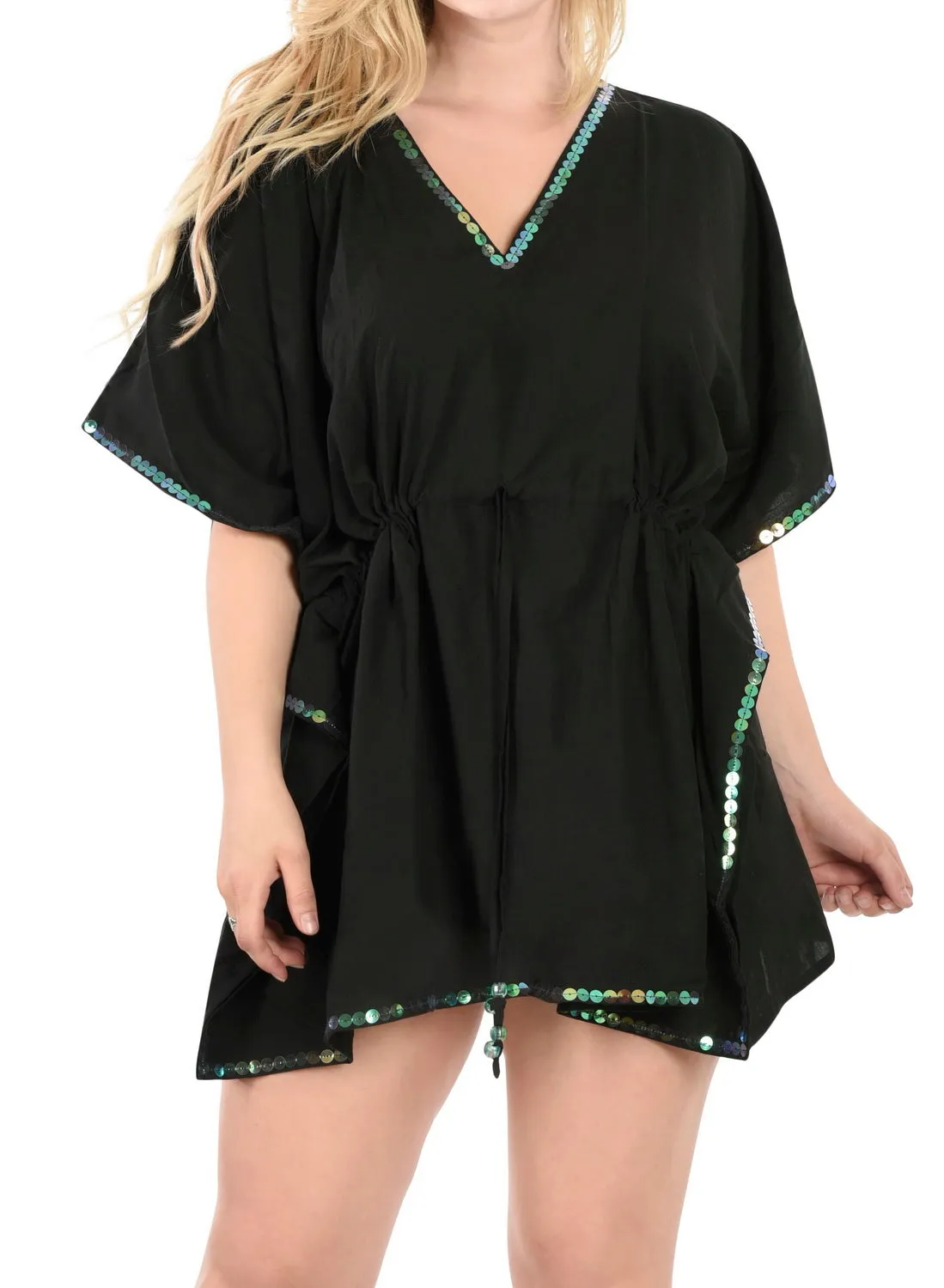 Cover up Beach Soft Rayon Vintage Dress Lounge Caftan Women Solid Tunic Black