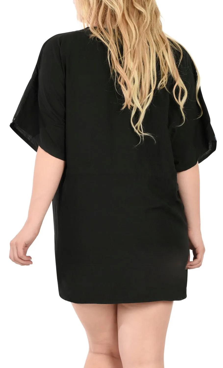 Cover up Beach Soft Rayon Vintage Dress Lounge Caftan Women Solid Tunic Black