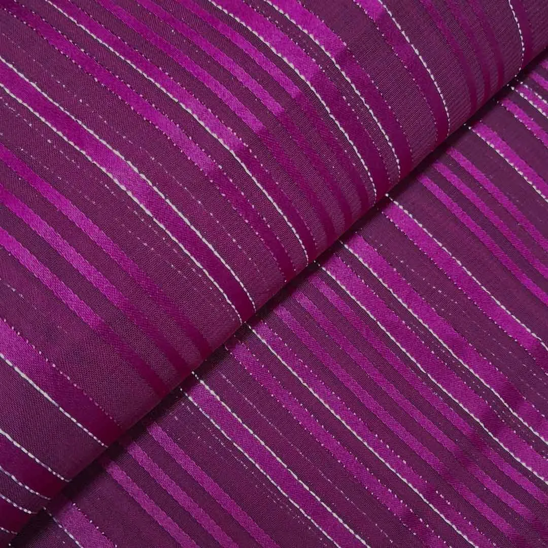 Dark Pink Stripes Printed Georgette Fabric (Wholesale)