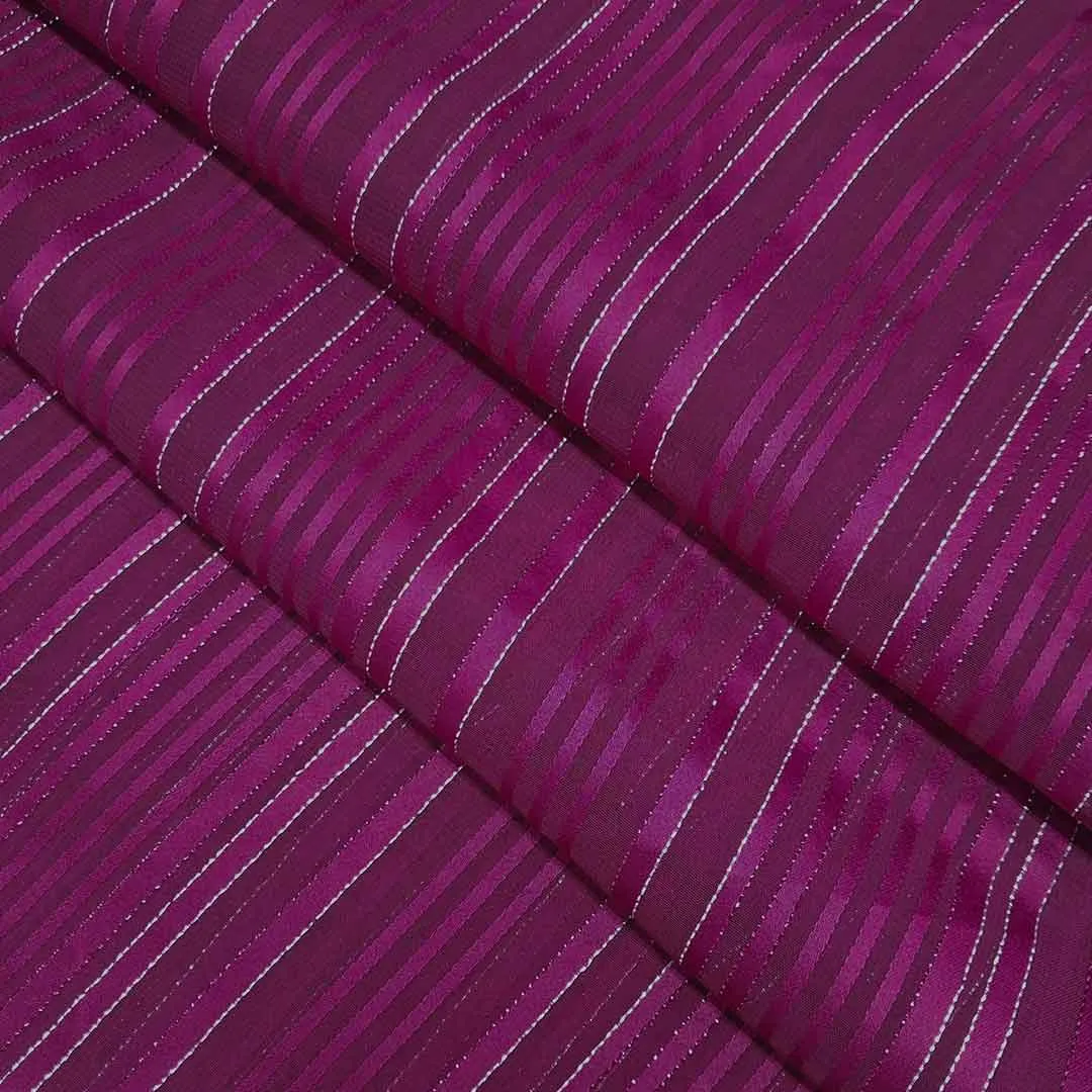 Dark Pink Stripes Printed Georgette Fabric (Wholesale)