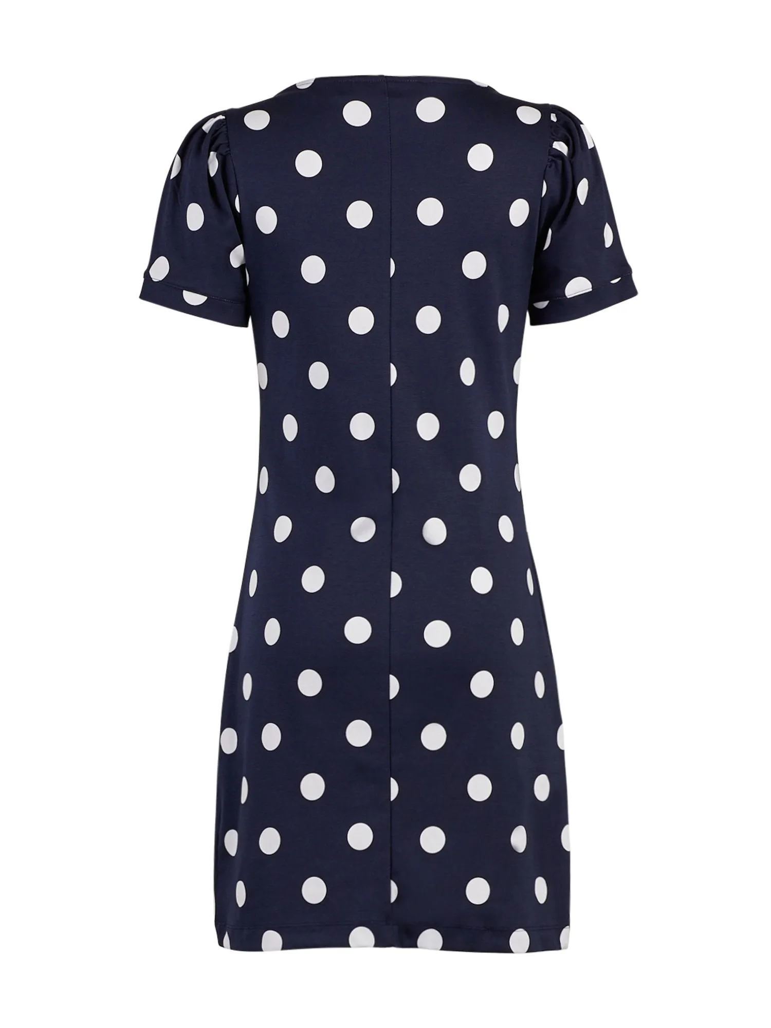 Dot-Print Puff-Sleeve Cotton Shift Dress