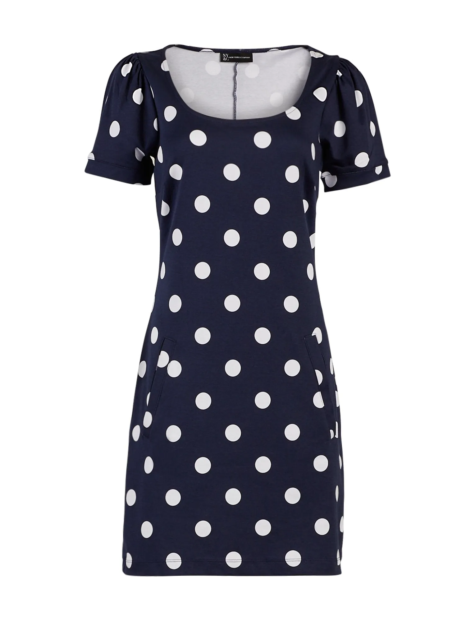 Dot-Print Puff-Sleeve Cotton Shift Dress