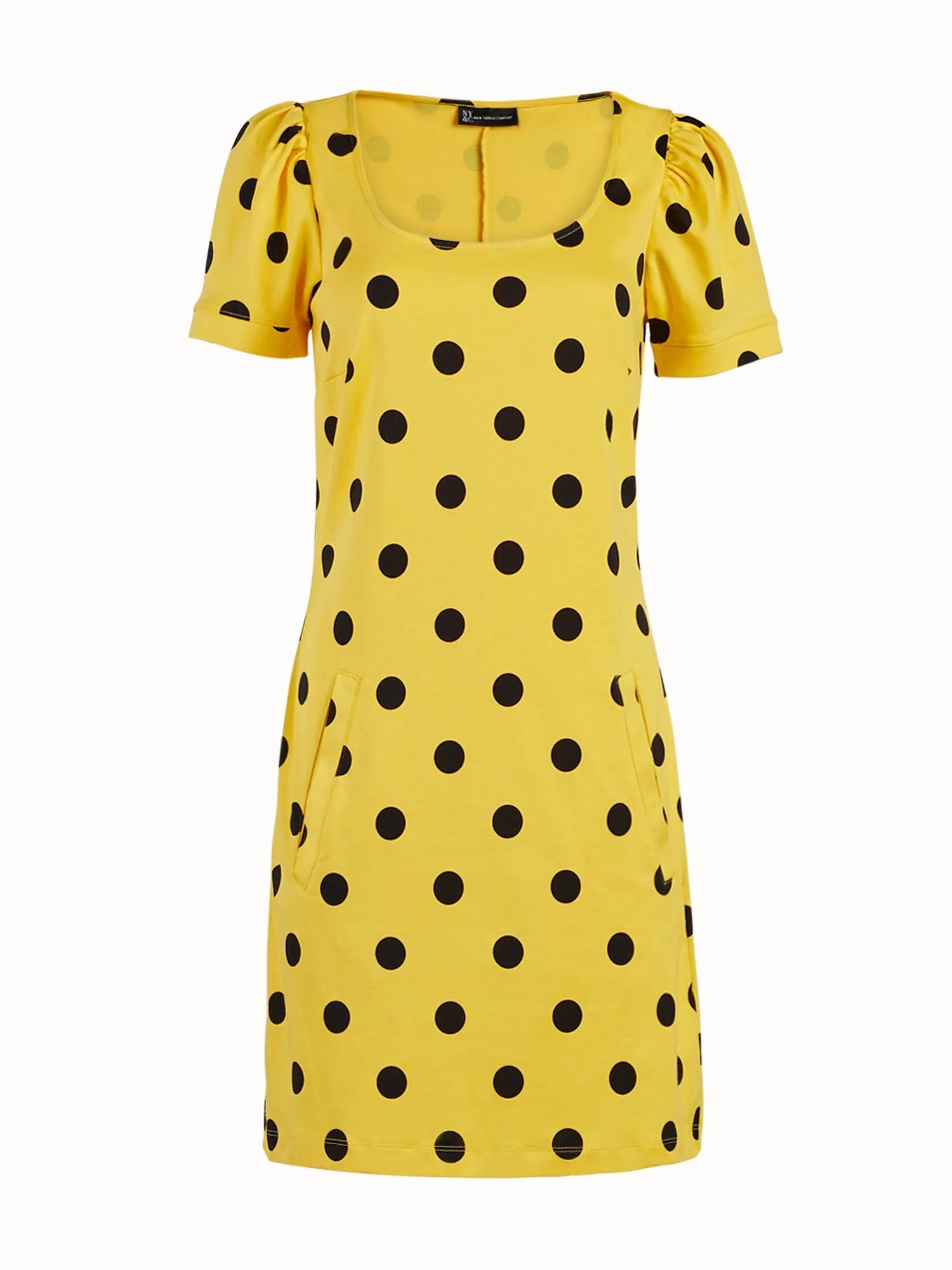 Dot-Print Puff-Sleeve Cotton Shift Dress