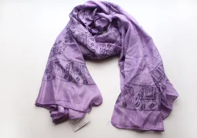 Elephant Print Purple Jari Shawl