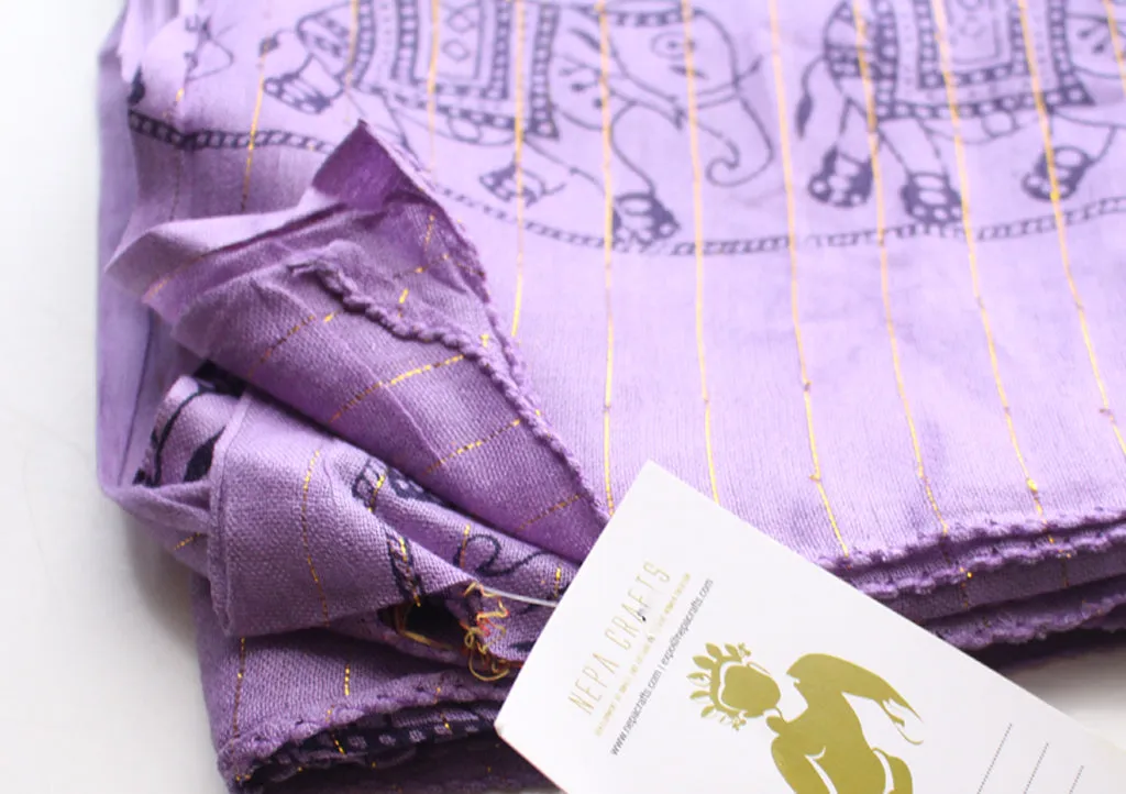 Elephant Print Purple Jari Shawl