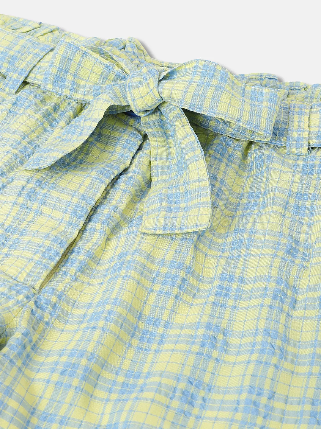 Elle Kids Girls Yellow Checked Relaxed Fit Shorts