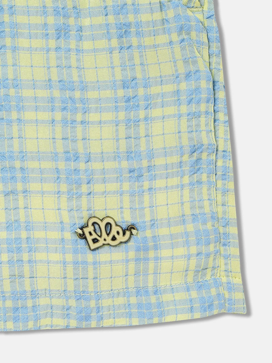 Elle Kids Girls Yellow Checked Relaxed Fit Shorts