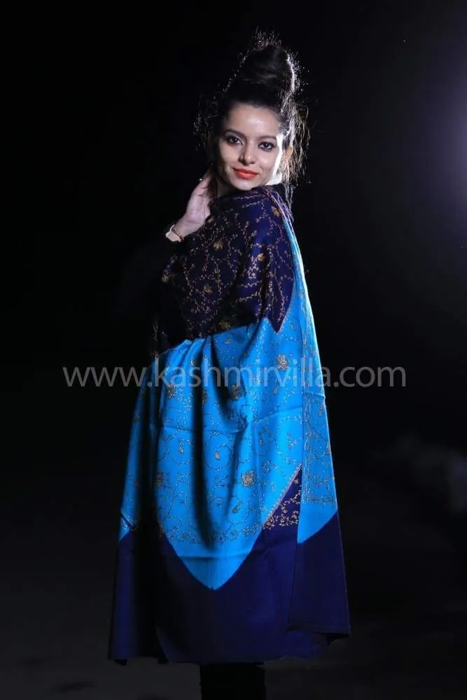 Family Of Blue Color Sozni Work Embroidered Shawl Enriched With Running Jaal Pattern