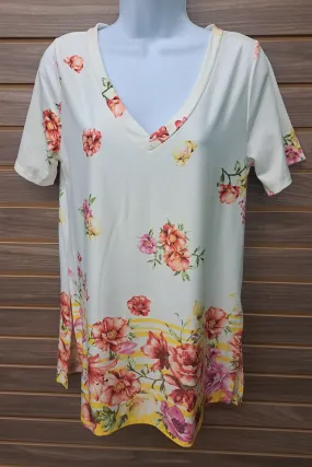 Floral/cream long short sleeve