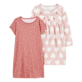 Girls' 2-Pack Owl & Floral Nightgowns 3Q068110