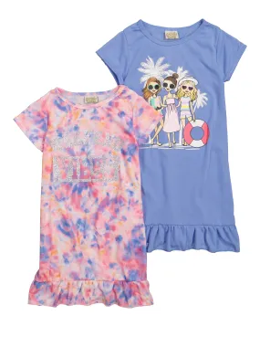 Girls 2 Pack Weekend Getaway Graphic Nightgowns