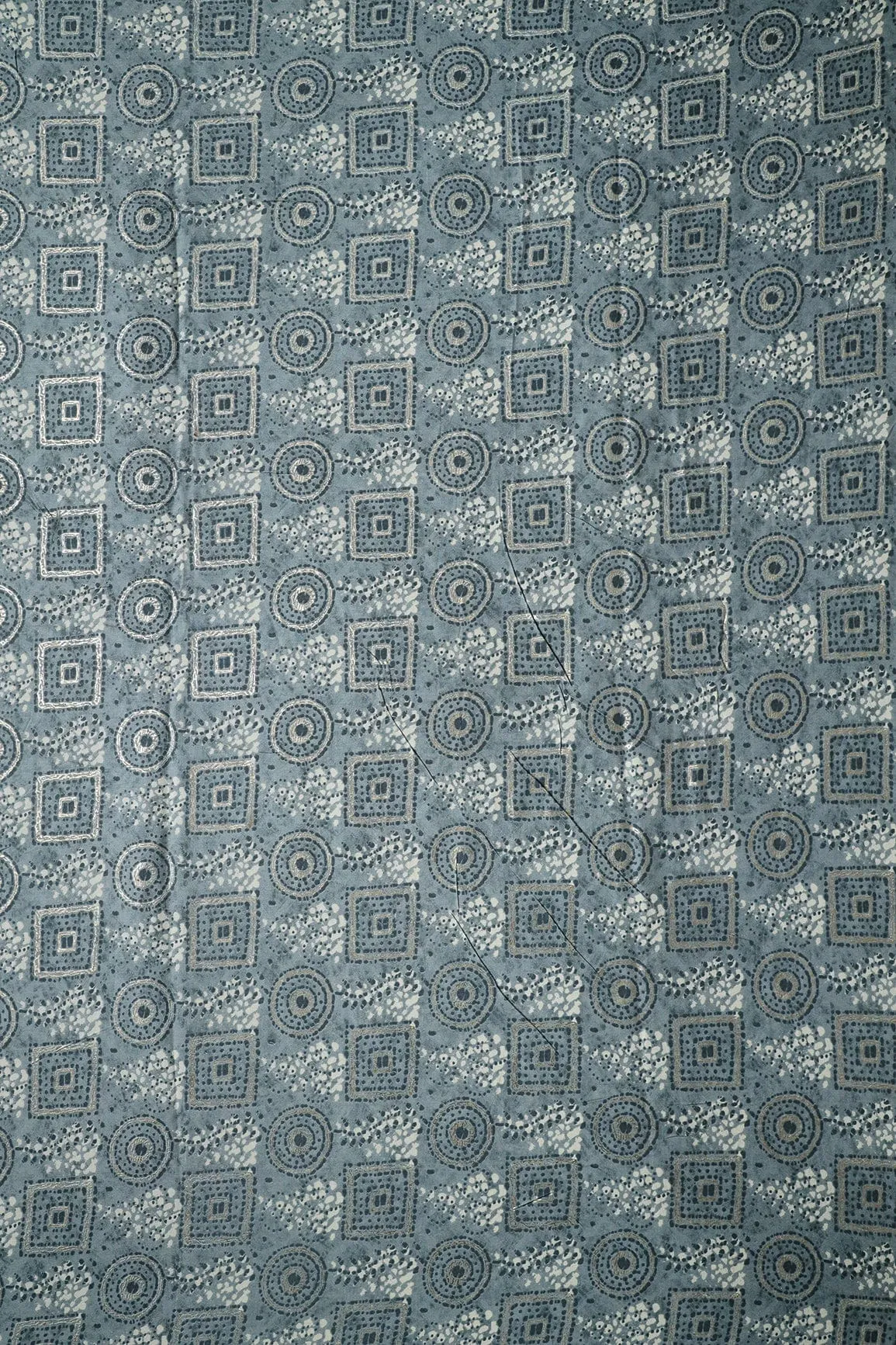 Grey And Cream Geometric Foil Print On Pure Rayon Fabric