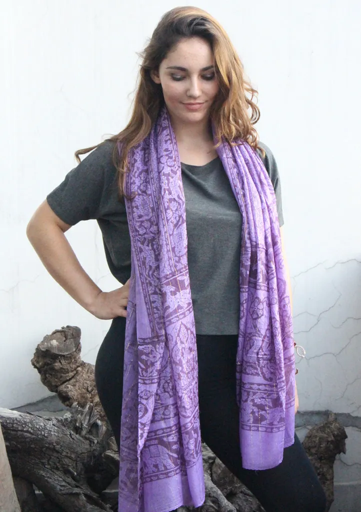 Indian Safari Purple Cotton Scarf