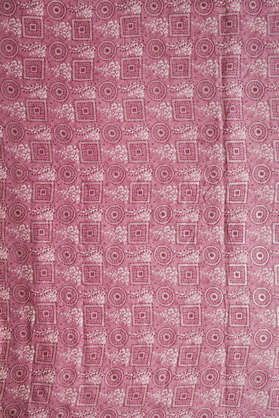 Lavender Pink And Cream Geometric Foil Print On Pure Rayon Fabric