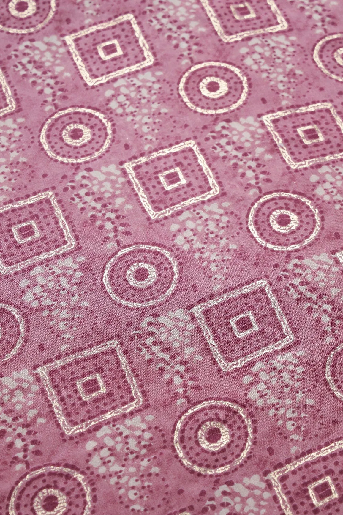 Lavender Pink And Cream Geometric Foil Print On Pure Rayon Fabric