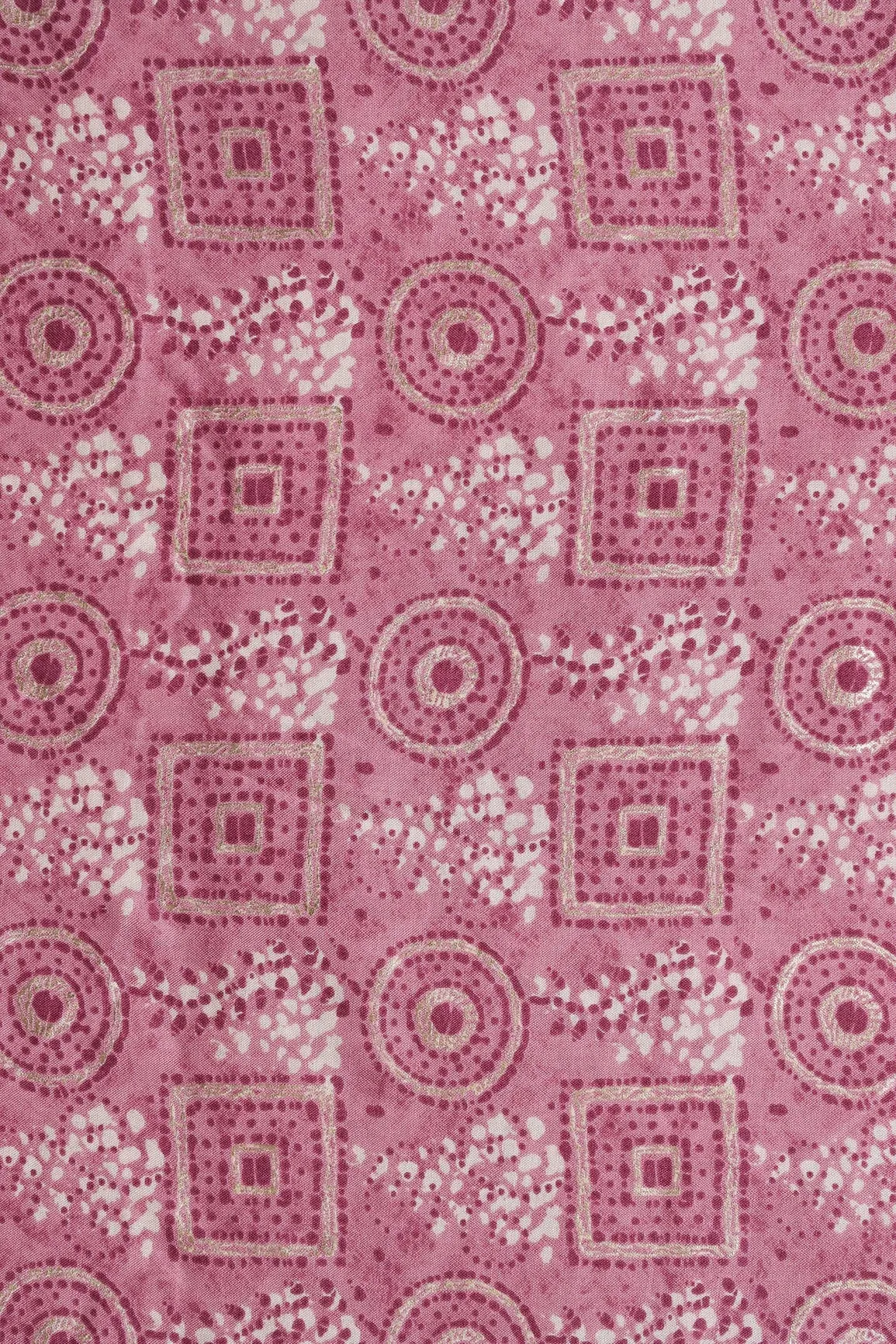 Lavender Pink And Cream Geometric Foil Print On Pure Rayon Fabric