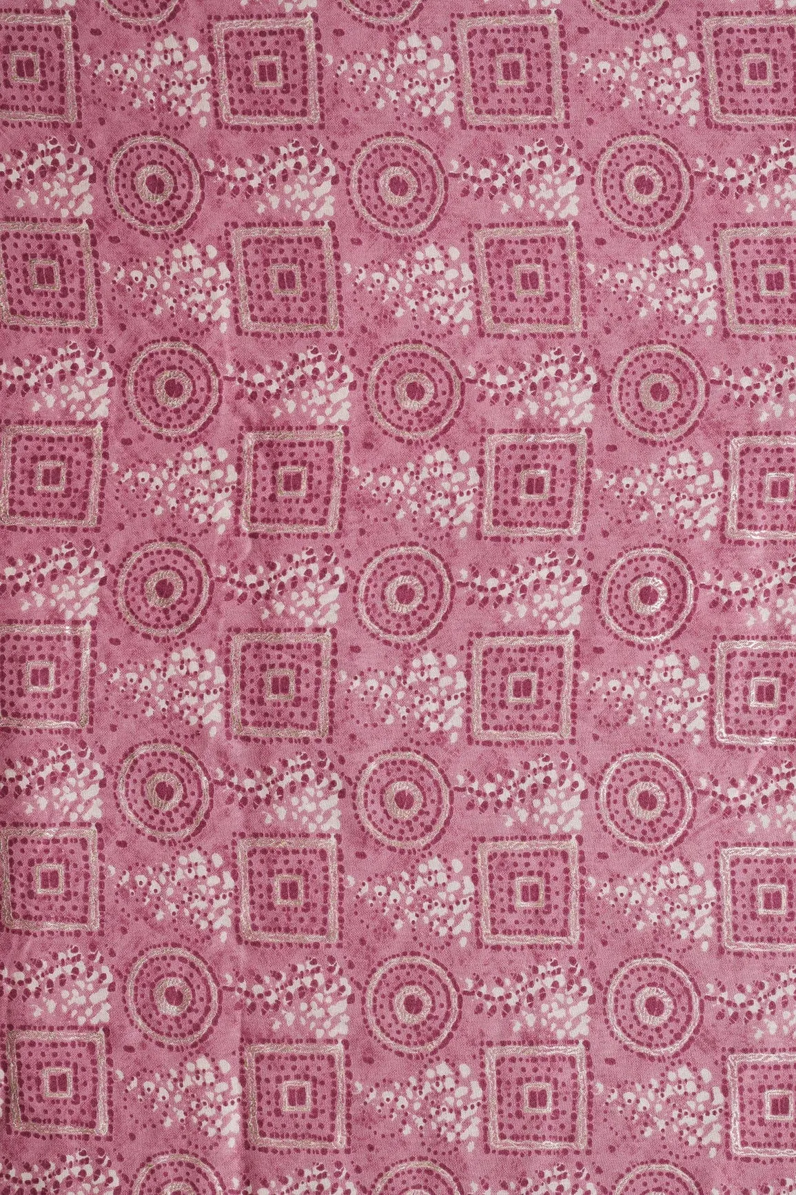 Lavender Pink And Cream Geometric Foil Print On Pure Rayon Fabric